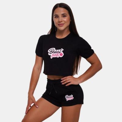 BeastPink Dámske tričko CropTop Black  L