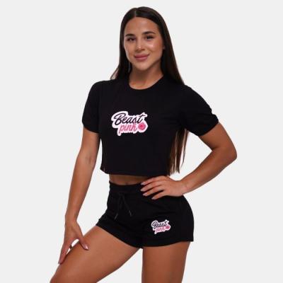 BeastPink Dámske tričko CropTop Black  M