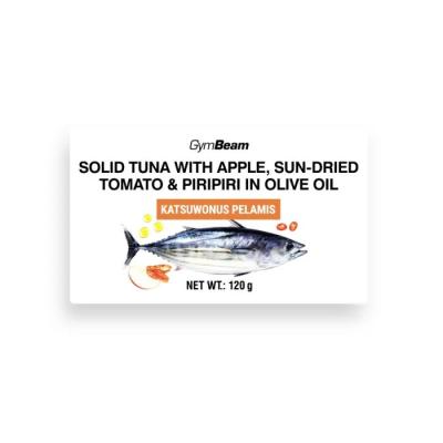 GymBeam Tuniak v olivovom oleji s jablkom, sušenými paradajkami a piripiri (čili papričkami) 25 x 120 g