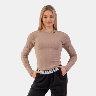 NEBBIADámske tričko Ribbed Long Sleeve Top Organic Cotton Brown S