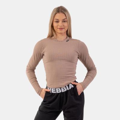 NEBBIADámske tričko Ribbed Long Sleeve Top Organic Cotton Brown XS