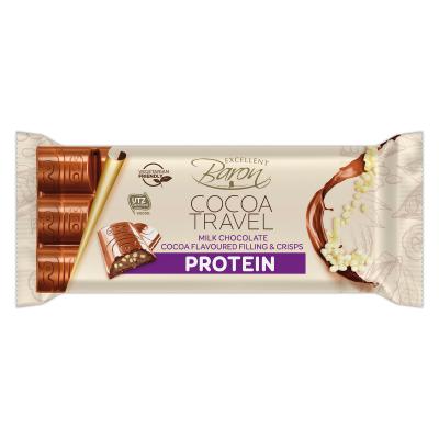 Proteínová mliečna čokoláda Cocoa travel 90 g čokoláda a chrumky