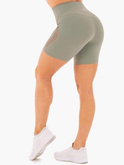 Ryderwear Dámske šortky Hype High Waisted Mesh Olive  S