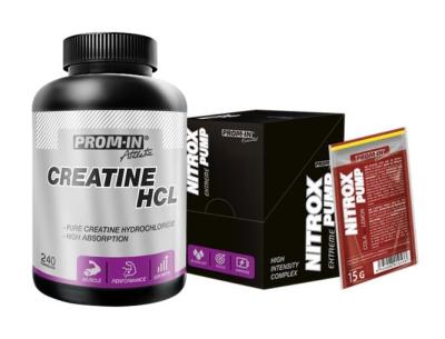 Akcia: Creatine HCL + Nitrox Pump - Prom-IN 240 kaps. + 10x15 g Cherry