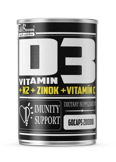 Vitamín D3+K2+Zinok+Vitamín C - FitBoom 60 kaps.